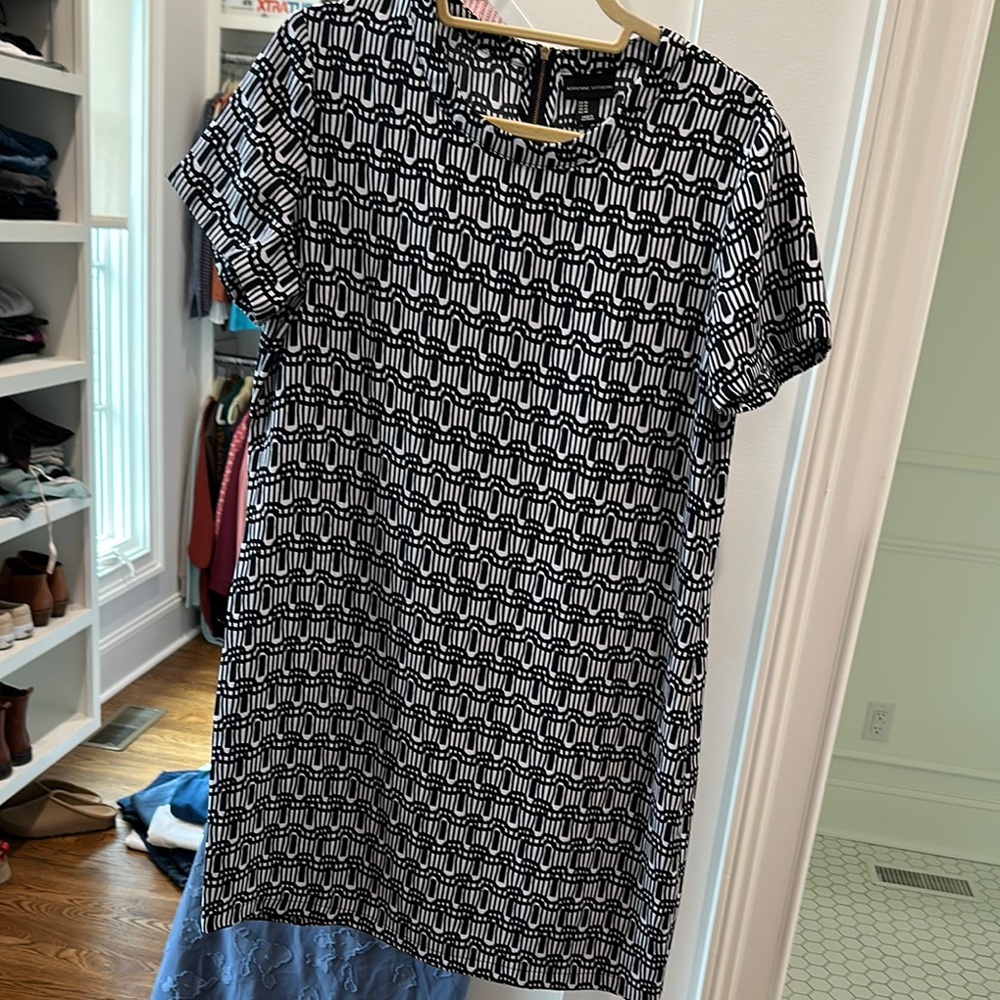 Geometric Navy Blue and White Dress